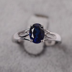 Sapphire ring sterling silver engagement oval cut September birthstone ring for women