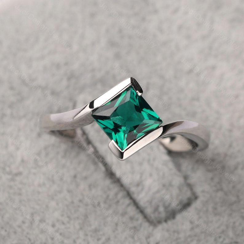 Massivem Silber bypass Smaragd Ring Prinzessin minimalistischen Ehering Mai Geburtsstein Ring Bild 1