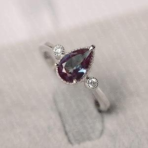 Alexandrite ring pear cut June birthstone ring white gold wedding ring for women