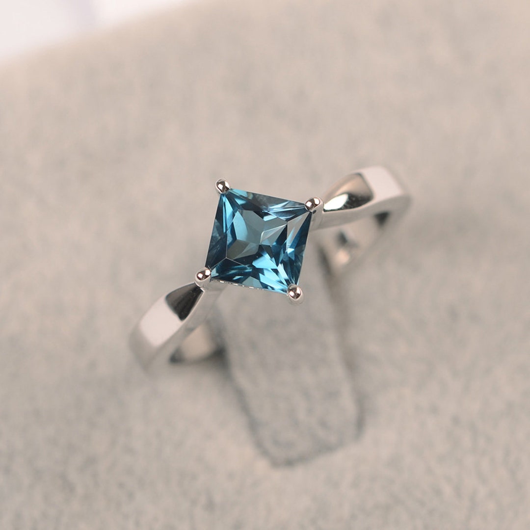 Minimalist Ring Kite Setting London Blue Topaz Wedding Ring Princess