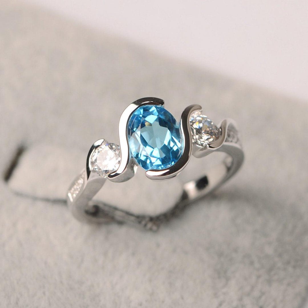 Swiss Blue Topaz Ring Sterling Silver 925 Ring Oval Shape Engagement ...