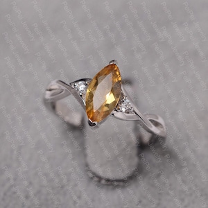 Citrine ring engagement ring for women November Birthstone marquise cut yellow gemstone ring