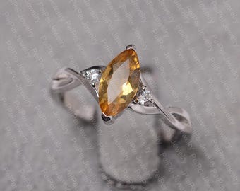 Citrine ring engagement ring for women November Birthstone marquise cut yellow gemstone ring