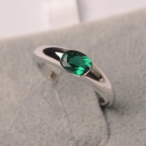 Emerald ring oval cut May birthstone white gold engagement ring for women