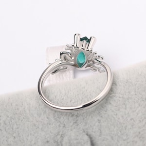Green frog ring sterling silver May birthstone ring marquise cut emerald engagement ring image 3