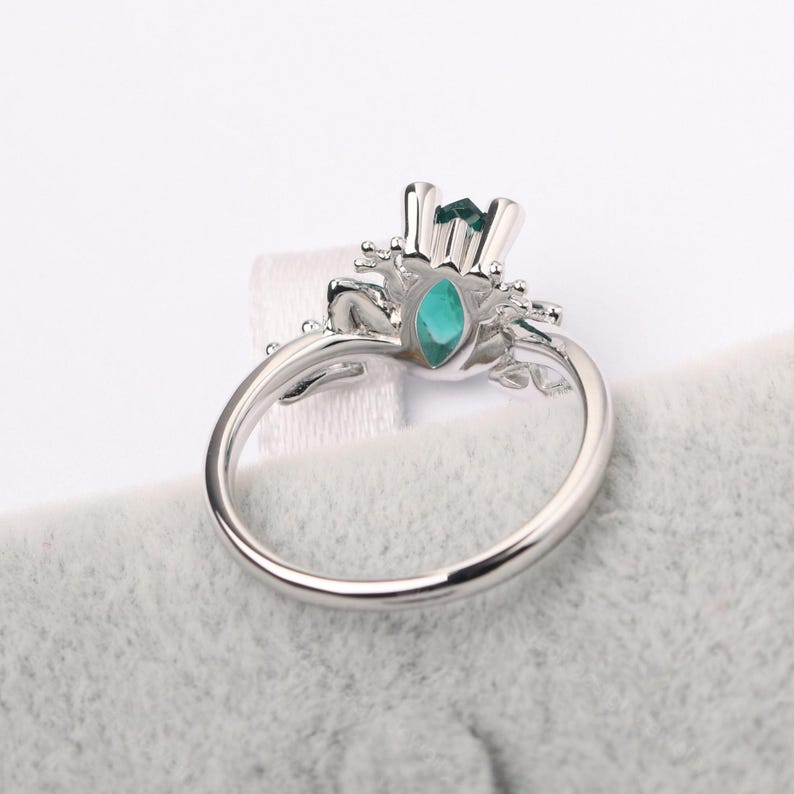 Green frog ring sterling silver May birthstone ring marquise cut emerald engagement ring image 3