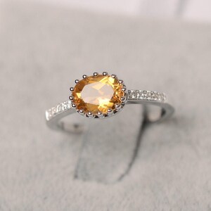 Citrine ring oval cut yellow gemstone ring November Birthstone white gold engagement ring for women