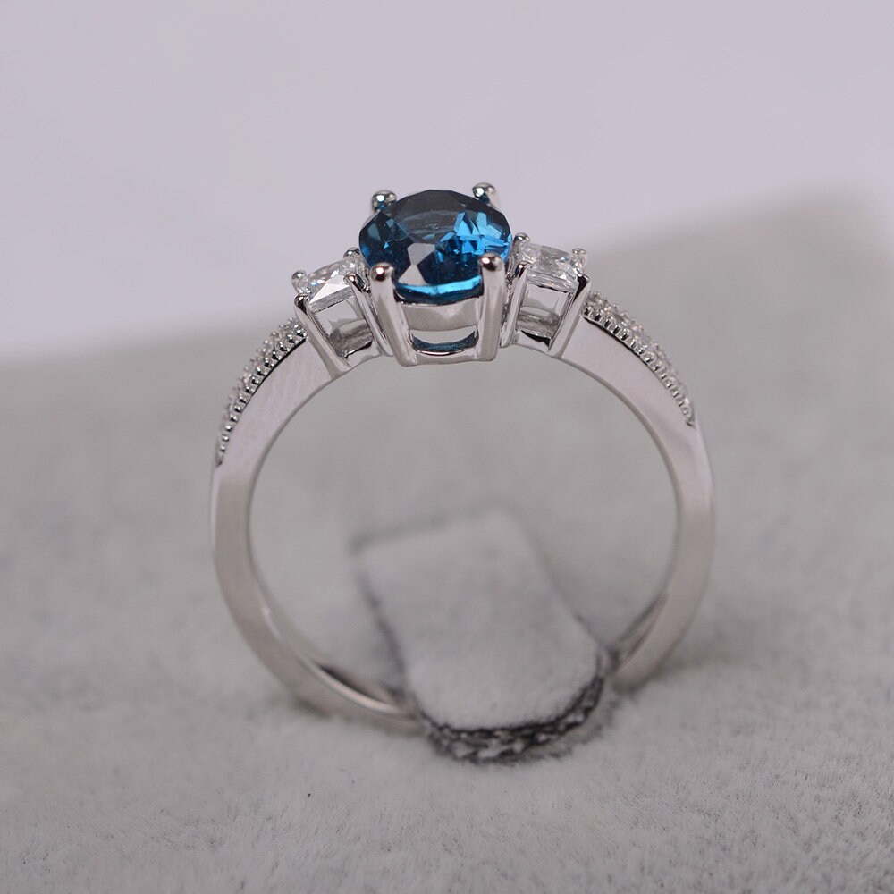 London Blue Topaz Ring Sterling Silver Engagement Ring for - Etsy