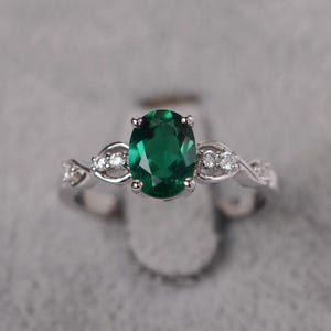 Smaragd Ring oval geschnitten Mai Geburtsstein Ring Sterling Silber Jahrestag Ring für Frauen