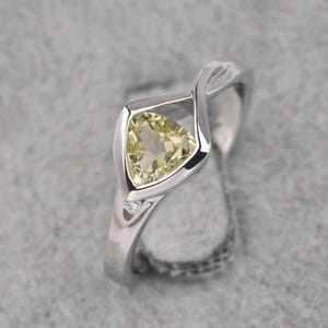 Unique lemon quartz ring trillion cut 6 mm sterling silver infinity engagement ring