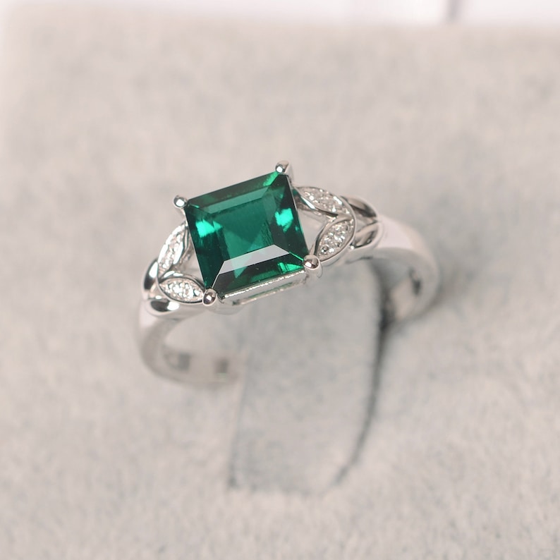 emerald ring sterling silver May birthstone ring promise ring for her