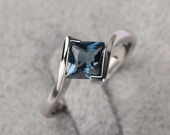 Sterling silver princess cut 6 mm London blue topaz ring minimalist promise ring November birthstone ring