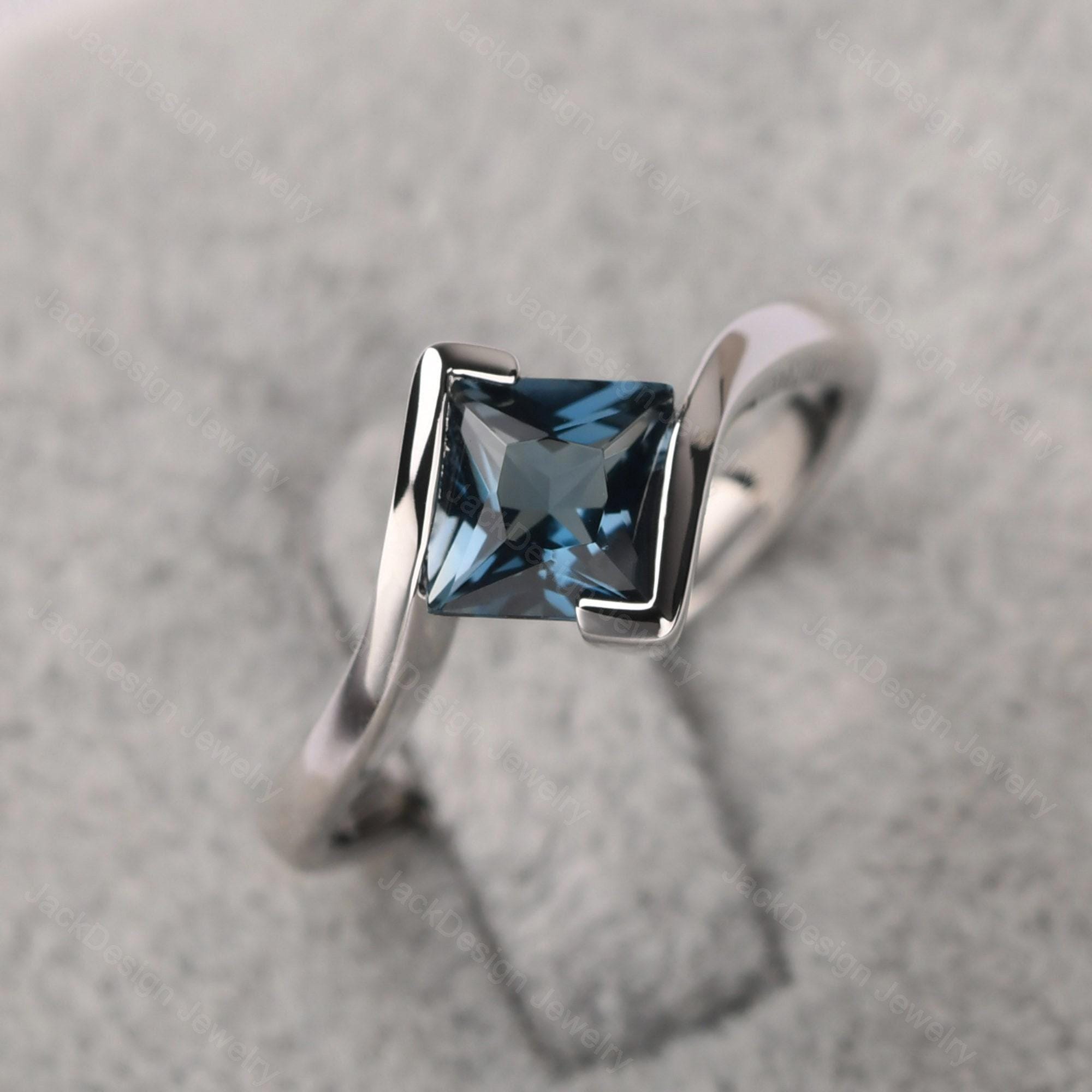 Semi Bezel-Set London Blue Topaz Solitaire Ring - 8mm Round Stone In Platinum Setting - View #6