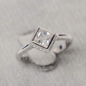 white topaz ring princess cut white gemstone ring white gold engagement ring for women