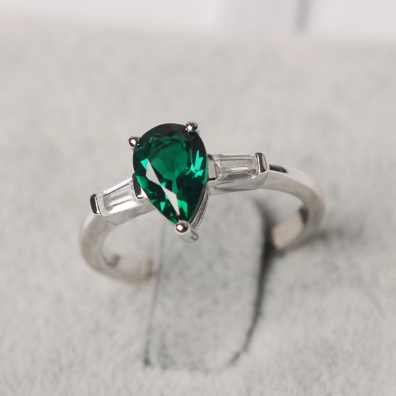 Pear Cut Emerald Ring Sterling Silver for Women - Etsy