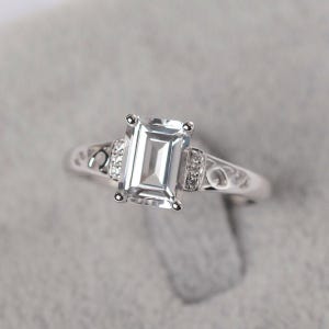 white topaz ring sterling silver emerald cut engagement ring for women
