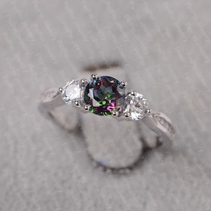 Mystic topaz ring sterling silver wedding ring for women rainbow gemstone round cut gemstone ring