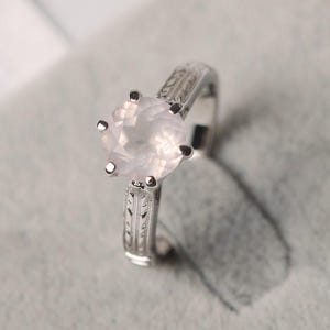 Pink quartz ring sterling silver engagement ring for women 6 prong setting solitaire rings