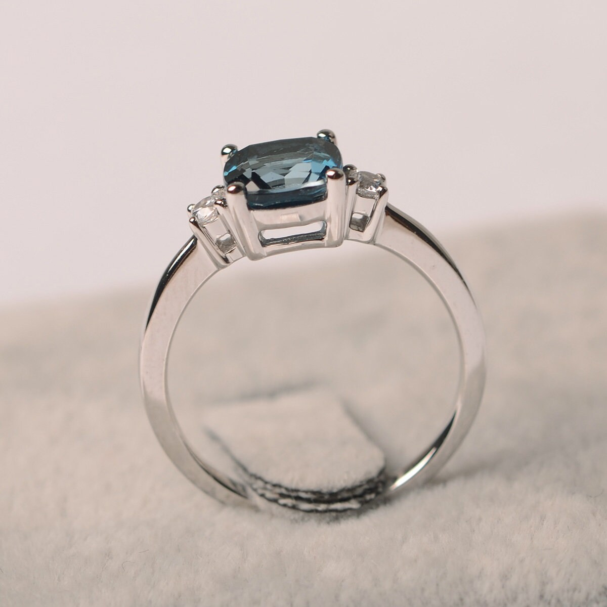Genuine London Blue Topaz Wedding Ring Cushion Cut Silver Etsy