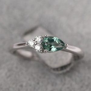Pear Shaped Delicate Green Sapphire Cluster Wedding Ring Sterling Silver Proposal Ring