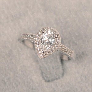 white topaz ring sterling silver bridal ring for women millgrain halo ring