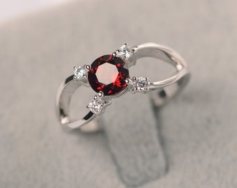 natural garnet ring January birthstone ring white gold yellow gold rose gold engagement ring