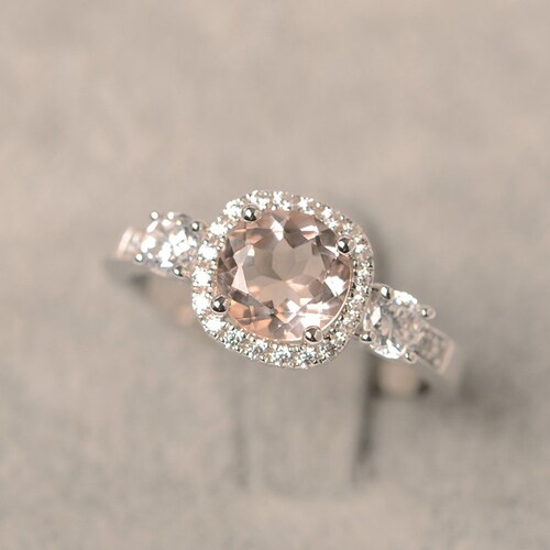 Pink Morganite Ring Cushion Cut White Gold Engagement Ring for - Etsy