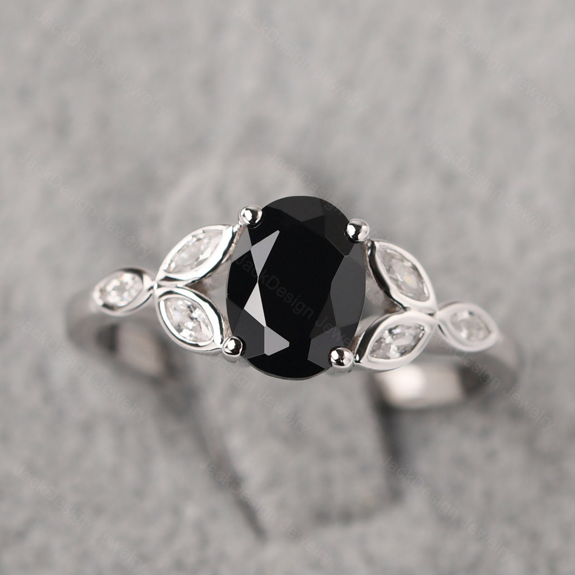 Split Shank Black Spinel Engagement Ring Sterling Silver