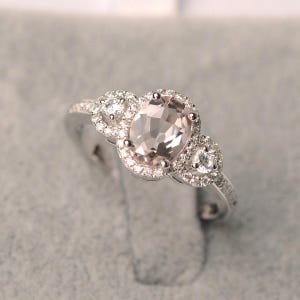 Morganite engagement ring oval cut halo ring sterling silver