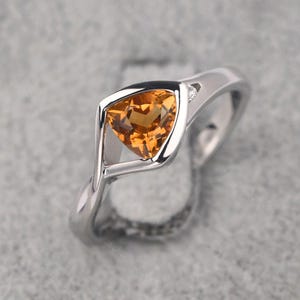 Hollow-out citrine ring sterling silver trillion cut infinity statement ring November birthstone ring
