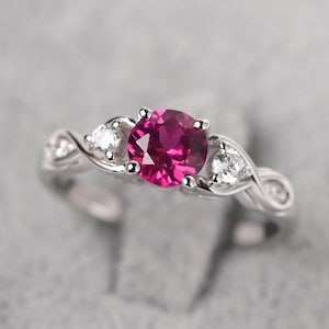 Vintage twist ruby wedding ring 14k white gold round 6x6 mm shaped July birthstone ring