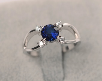 sapphire engagement ring September birthstone ring brilliant cut gold wedding ring