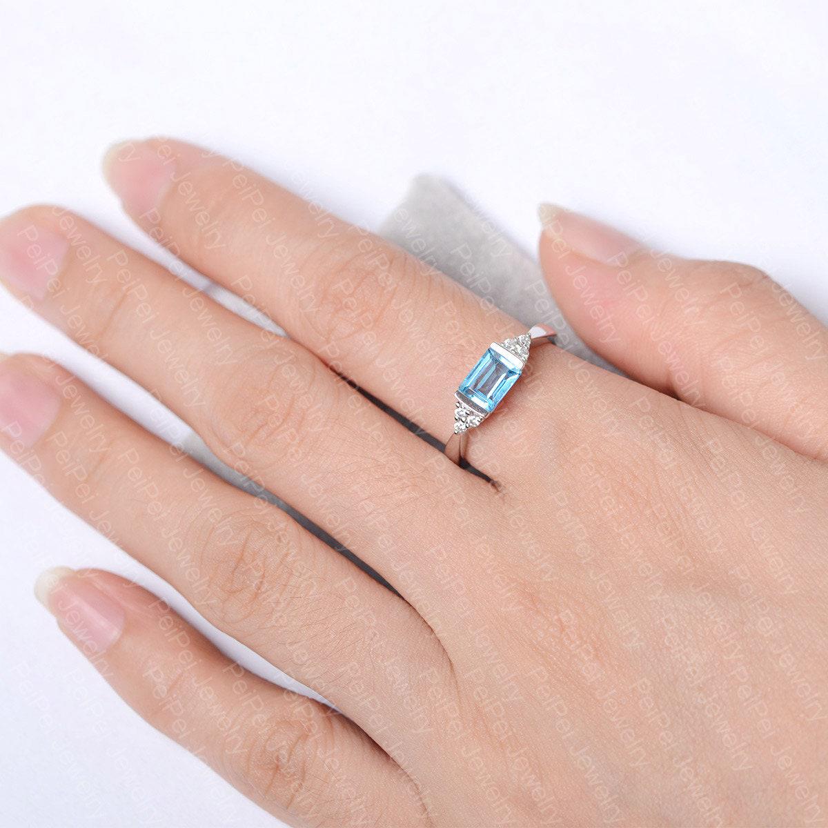 Emerald Cut Swiss Blue Topaz Ring Sterling Silver Engagement Ring Blue ...
