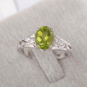 peridot gold ring green peridot crystal silver ring oval cut gems ring August birthstone ring