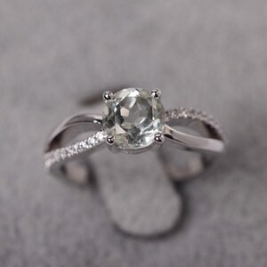 green amethyst engagement ring round cut white gold ring customzied ring