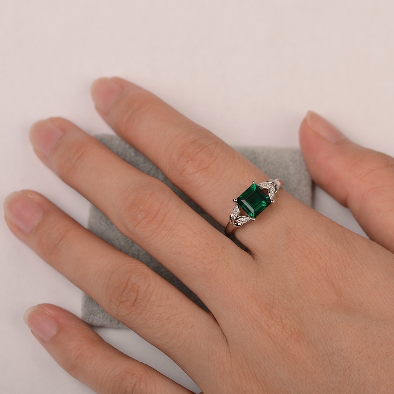 emerald ring sterling silver May birthstone ring promise ring for her