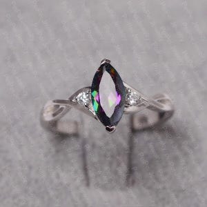 Mystic topaz ring engagement ring marquise cut sterling silver twisted ring for women