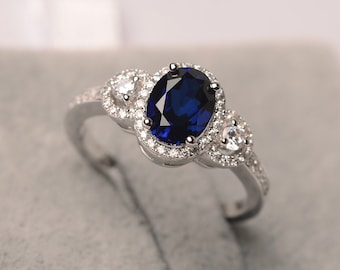 sapphire engagement ring sterling silver oval cut ring for women