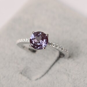 Alexandrite ring round shape ring white gold June birthstone ring engagement ring for woman