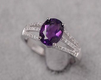 Amethist ring sterlingzilveren verlovingsring voor meisje ovale geslepen paarse edelsteen jubileumring