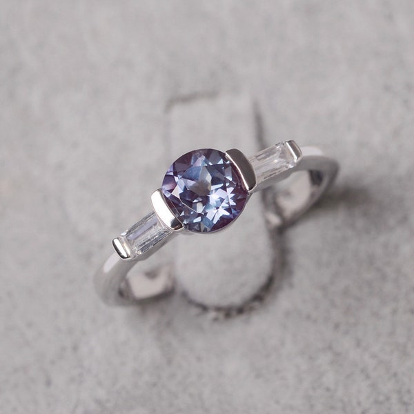 Alexandrite ring sterling silver round cut gemstone ring engagement ring