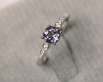 Alexandrite ring silver engagement ring June birthstone ring anniversary ring for women
