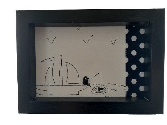 Cadre Oiseaux Cailloux Plage Décoration Unique Fait Main Tissu