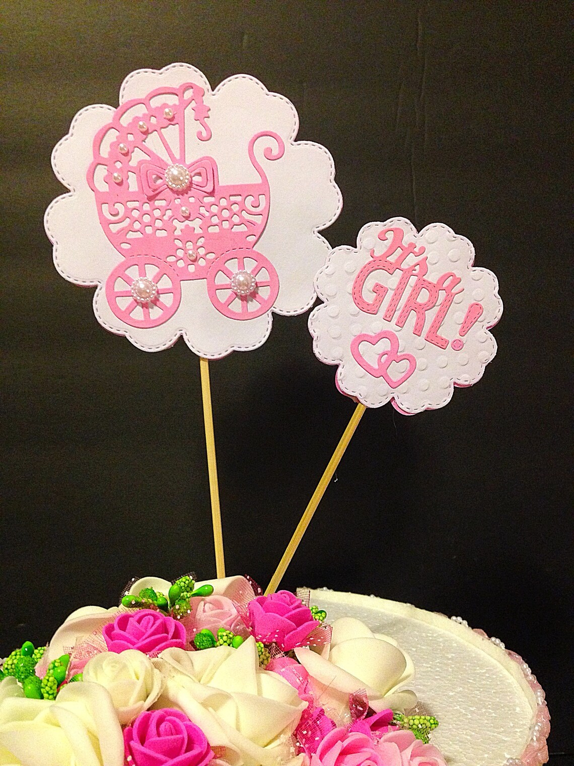 Baby Girl Shower Cake Topper /baby Carriage Cake Topper /baby Etsy