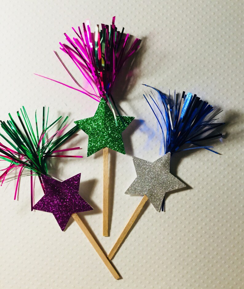 Fireworks Cupcake Toppers Glitter Stars Party Pics Birthday Etsy