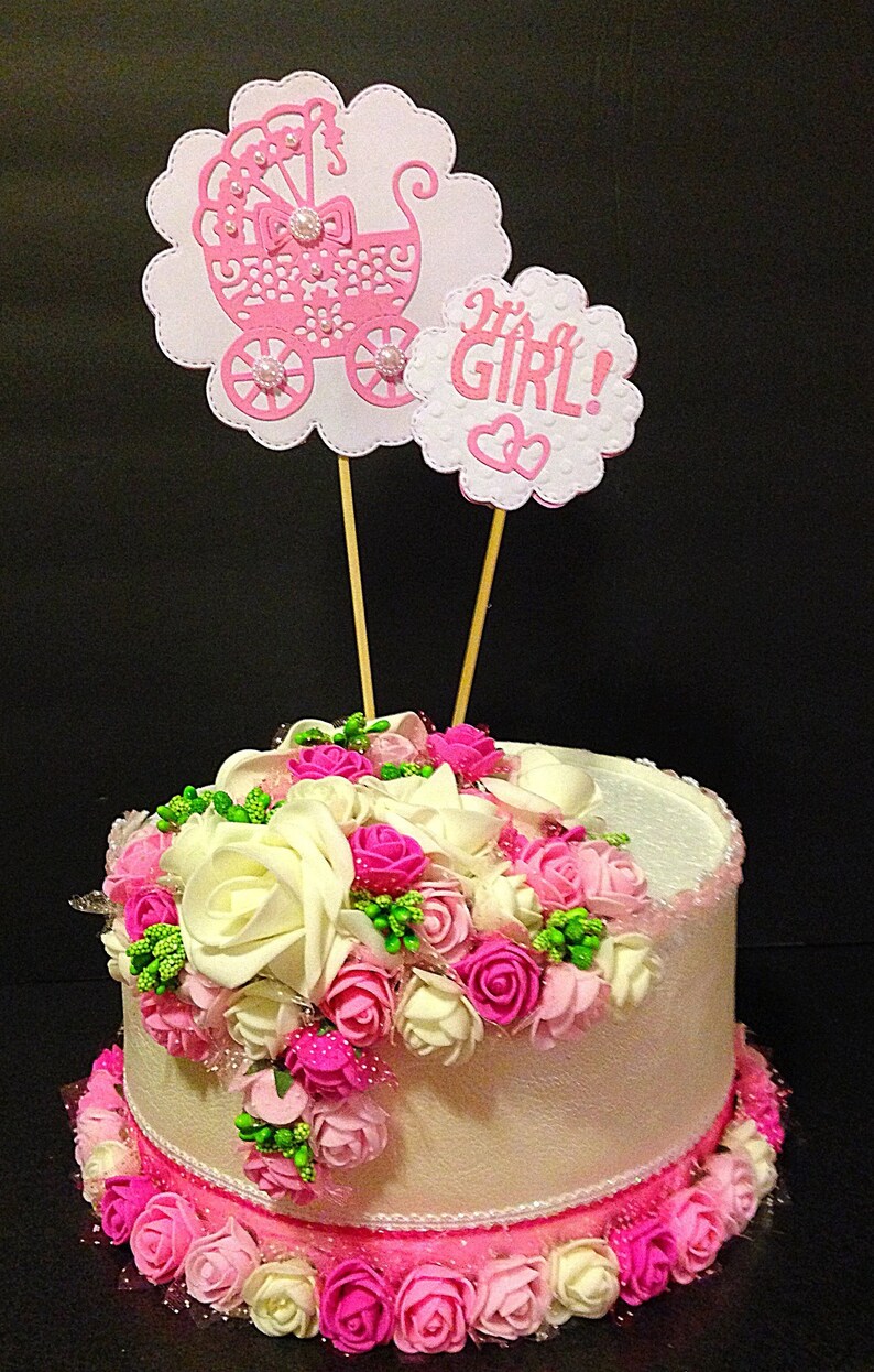 Baby Girl Shower Cake Topper /baby Carriage Cake Topper /baby Etsy