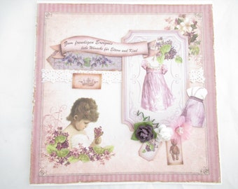 Congratulations card for birth, card for birth, shabby, baby, girl, card for birth girl, greeting card, 3D