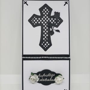 Trauerkarte 3D, Kondolenzkarte Din lang, Beileidskarte Kreuz handgemacht