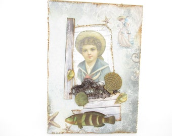 Birthday card man maritim, shabby chic, fish, shells, handmade card for grandpa, brother, boyfriend, colleague, husband