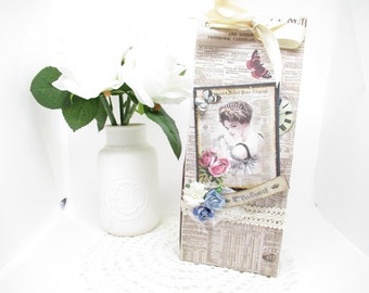 Nostalgic gift bag paper, romantic gift wrapping for women, gift wrapping Mother's Day, gift bag 3D handmade